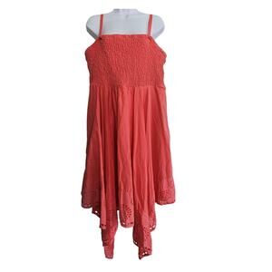 Lane Bryant Dress Womens 18 20 Coral Handkerchief Hem Eyelet Summer Boho Fairy